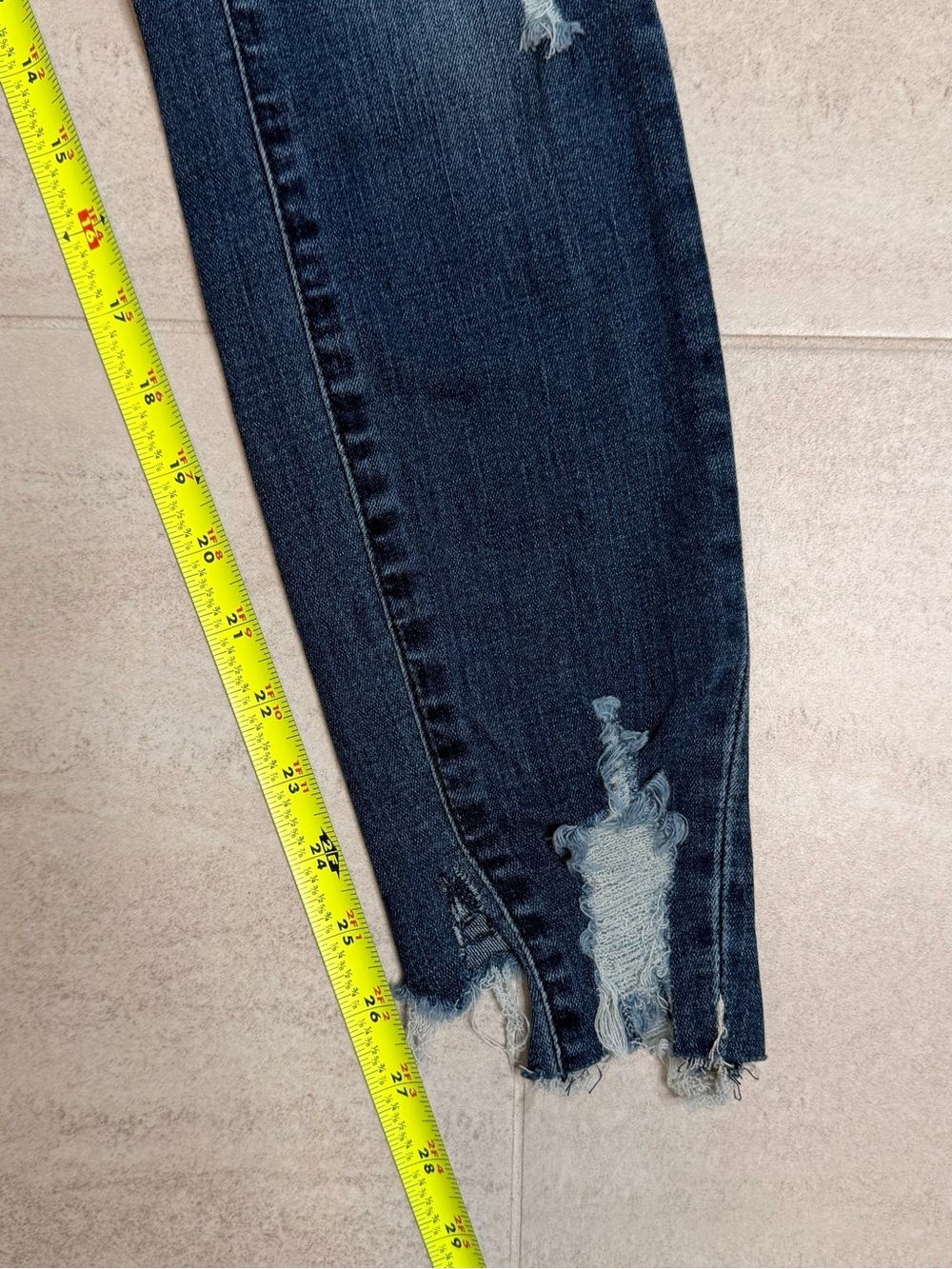 Dark Blue Skinny Jeans with Frayed Hem - Picture 4 of 9